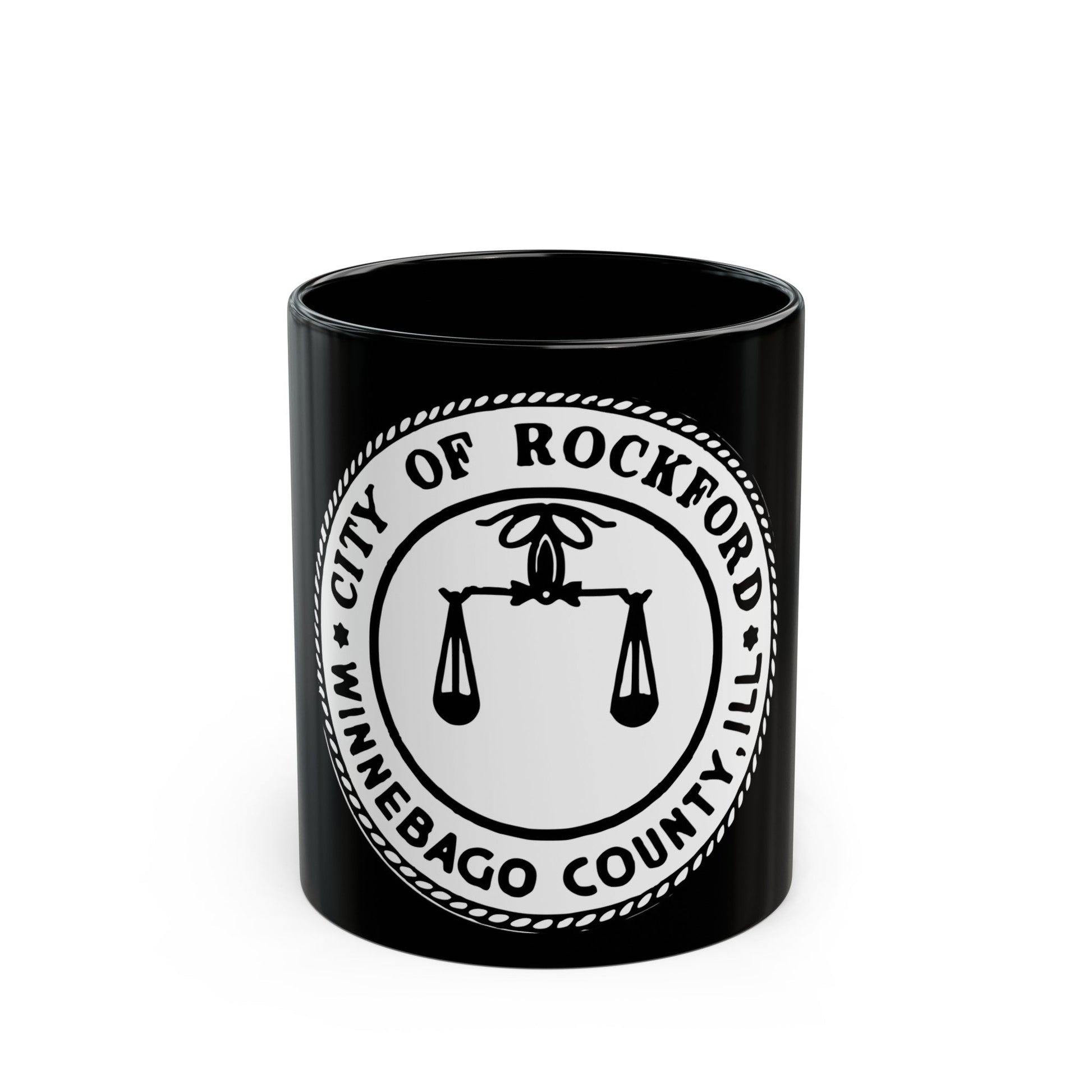 Seal of Rockford Illinois - Black Coffee Mug-11oz-The Sticker Space