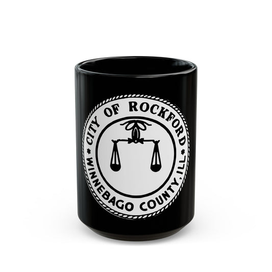 Seal of Rockford Illinois - Black Coffee Mug-15oz-The Sticker Space