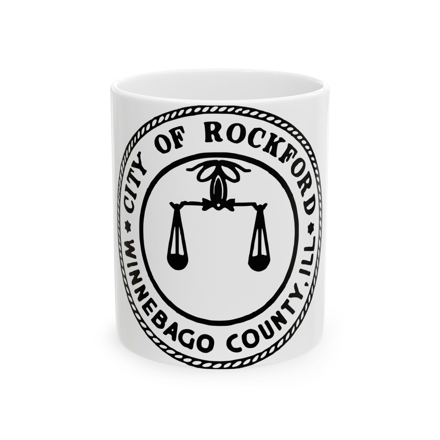 Seal of Rockford Illinois - White Coffee Mug-11oz-The Sticker Space