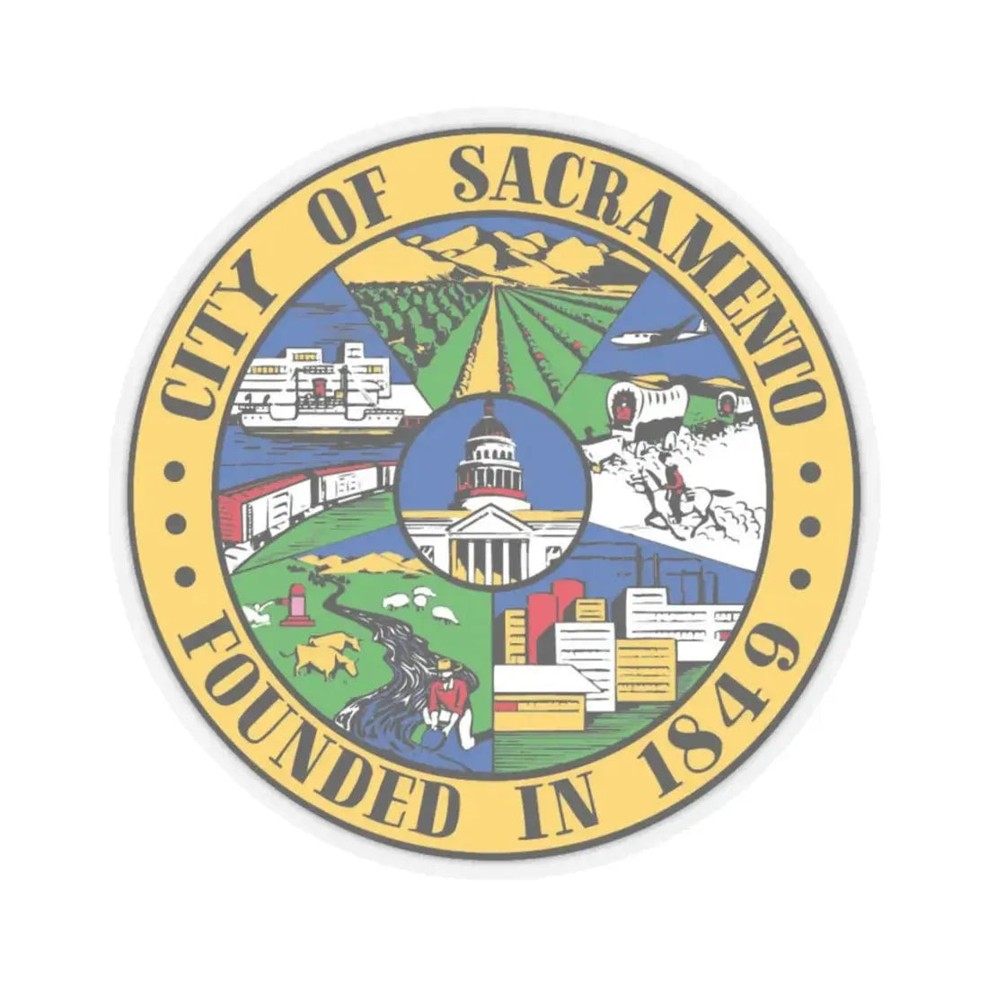 Seal of Sacramento California - STICKER Vinyl Kiss-Cut Decal 3 Inch Transparent - The Sticker Space