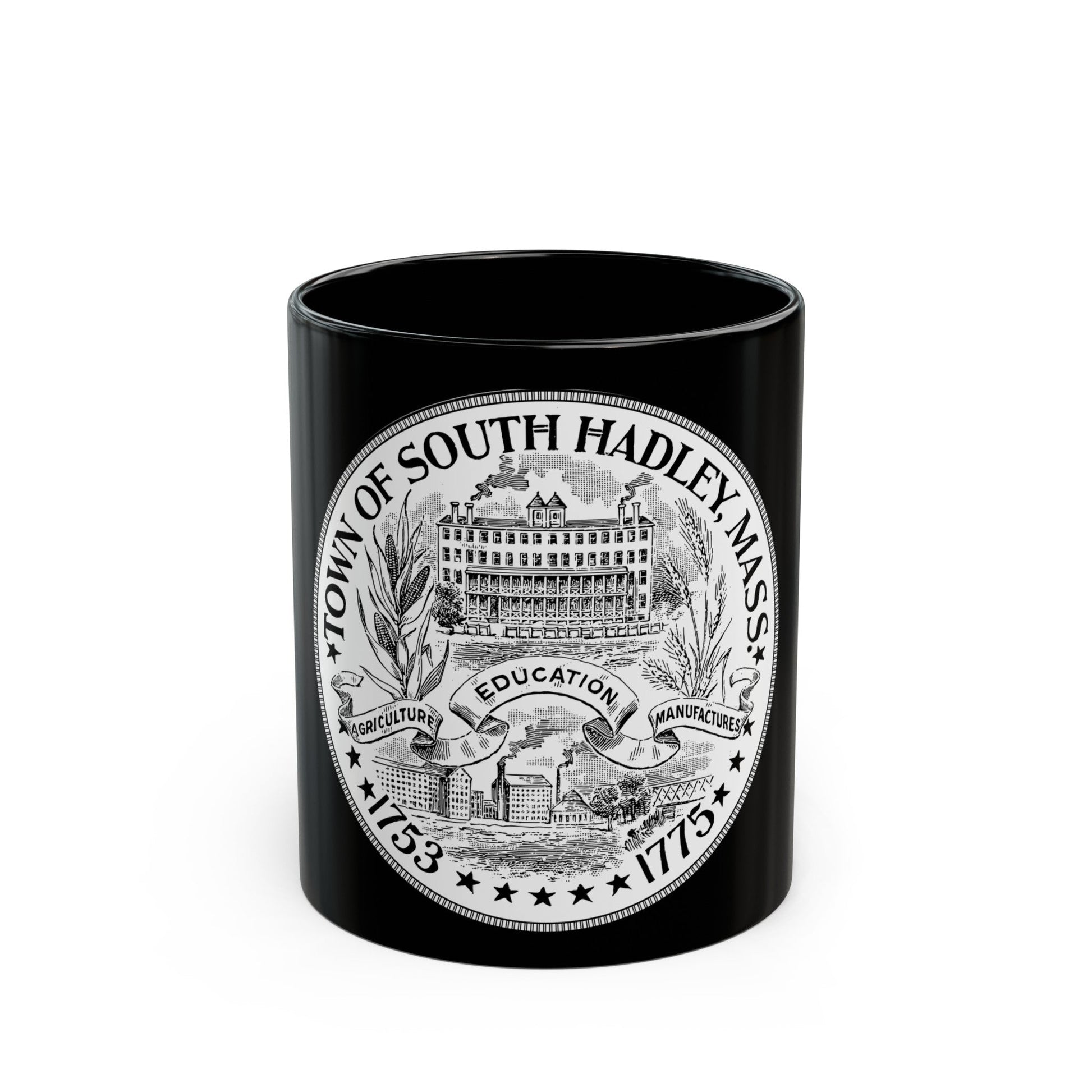 Seal of South Hadley Massachusetts - Black Coffee Mug-11oz-The Sticker Space