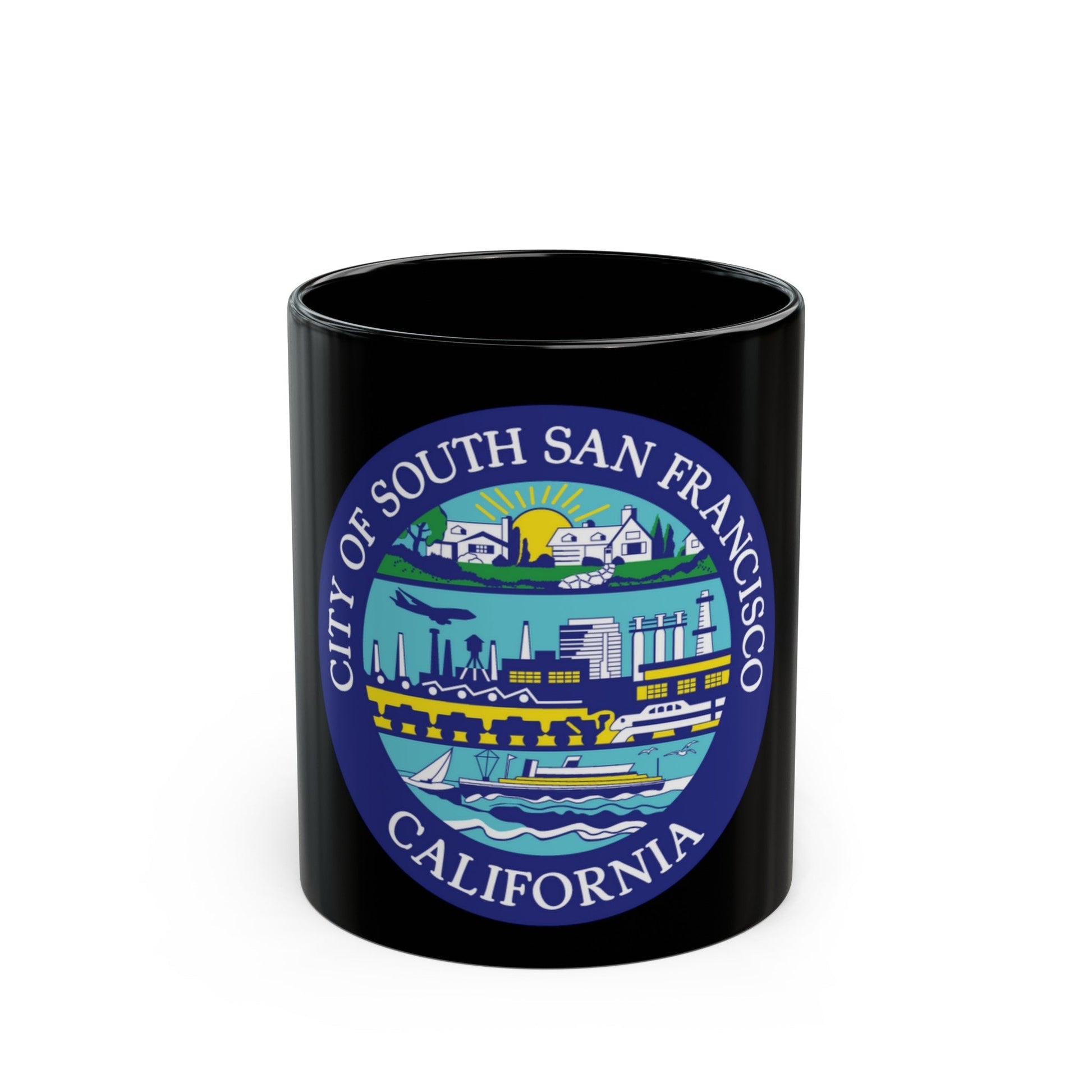 Seal of South San Francisco California - Black Coffee Mug-11oz-The Sticker Space