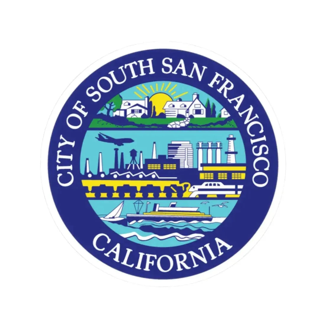 Seal of South San Francisco California - STICKER Vinyl Kiss-Cut Decal 2 Inch White - The Sticker Space