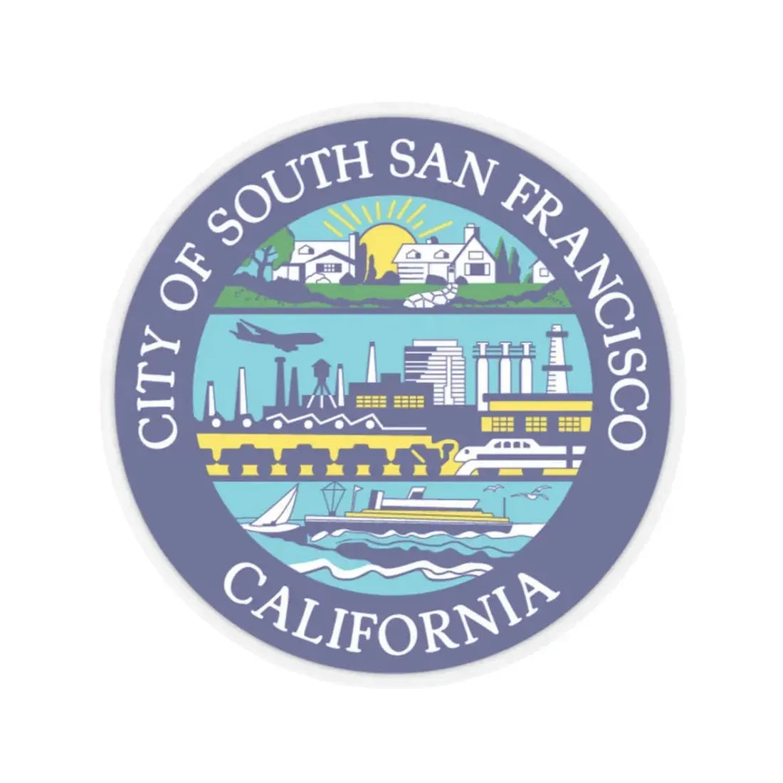 Seal of South San Francisco California - STICKER Vinyl Kiss-Cut Decal 3 Inch Transparent - The Sticker Space