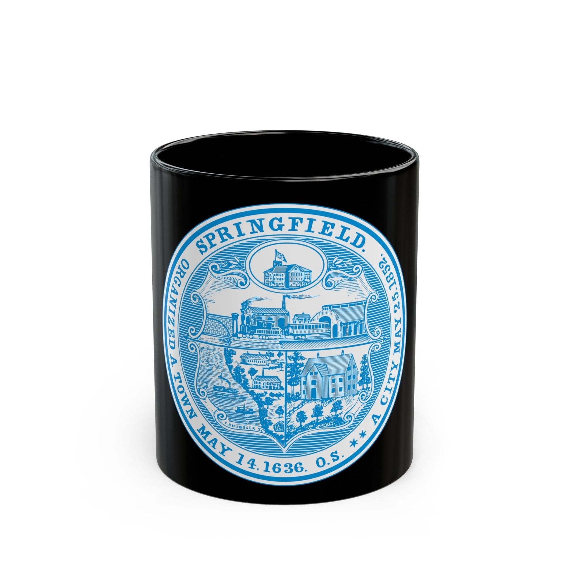 Seal of Springfield Massachusetts - Black Coffee Mug-11oz-The Sticker Space