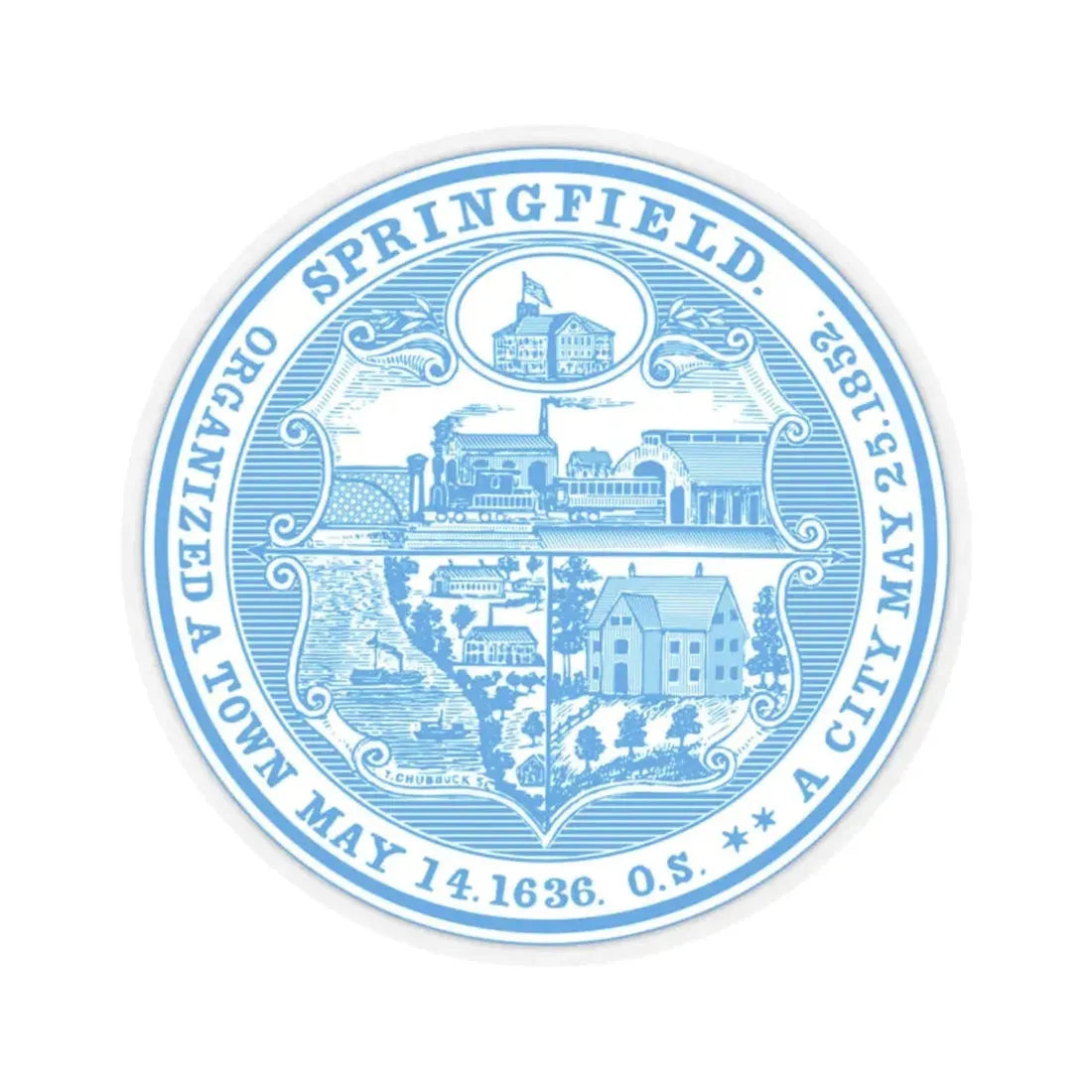 Seal of Springfield Massachusetts - STICKER Vinyl Kiss-Cut Decal 2 Inch Transparent - The Sticker Space