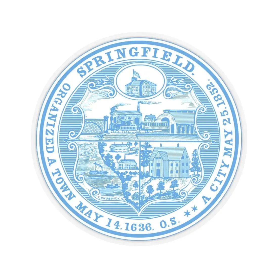 Seal of Springfield Massachusetts - STICKER Vinyl Kiss-Cut Decal 4 Inch Transparent - The Sticker Space