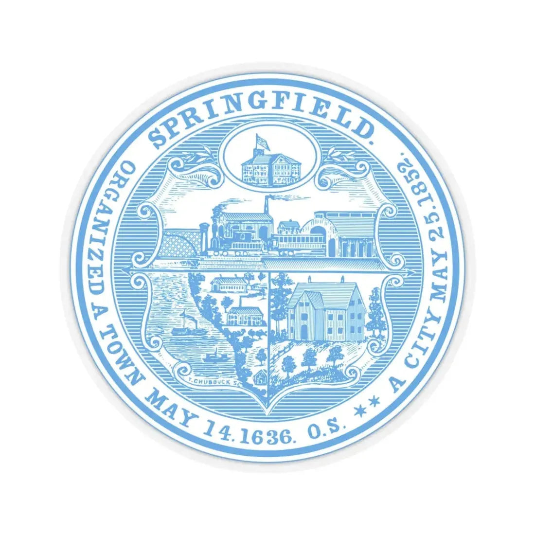 Seal of Springfield Massachusetts - STICKER Vinyl Kiss-Cut Decal 6 Inch Transparent - The Sticker Space