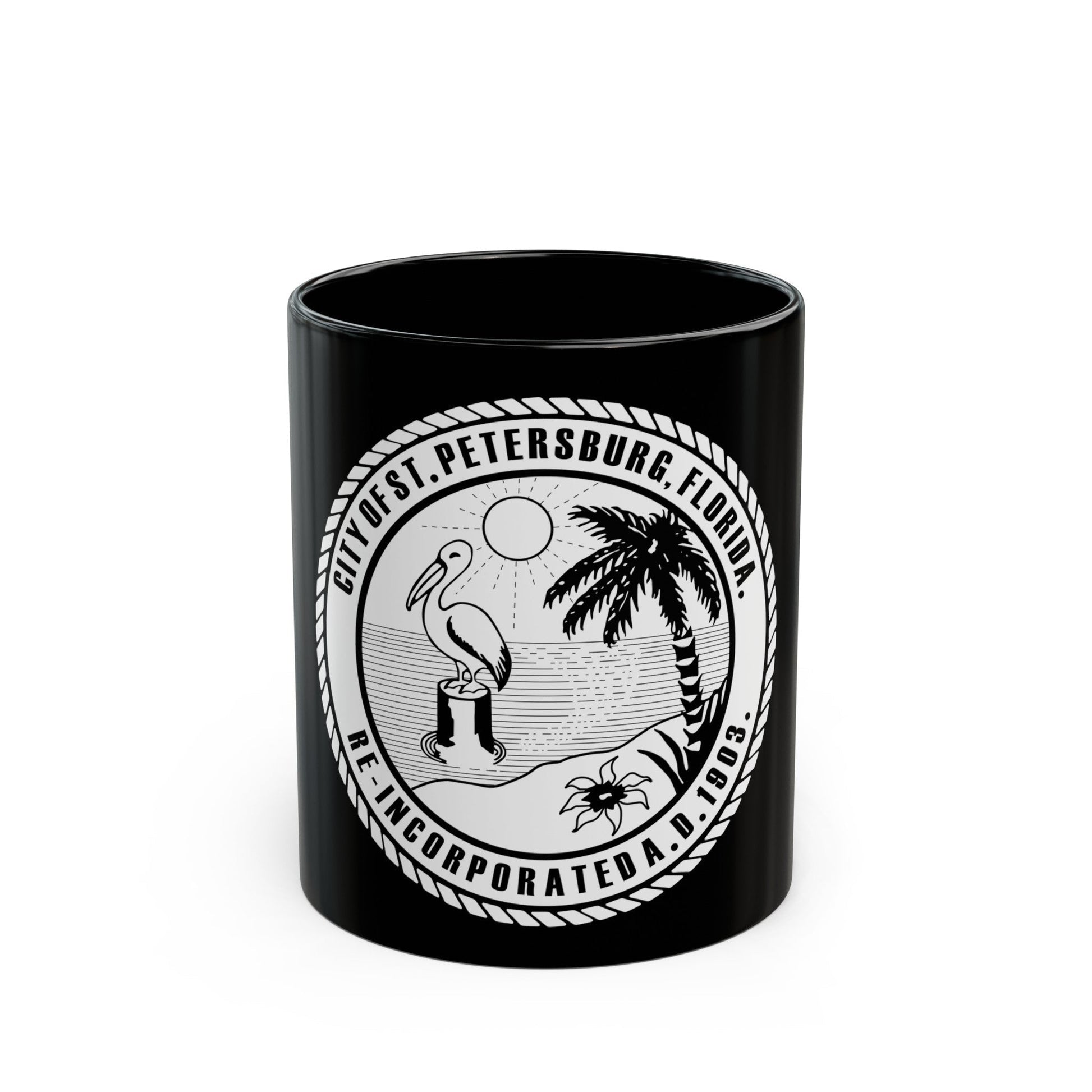 Seal of St. Petersburg Florida - Black Coffee Mug-11oz-The Sticker Space