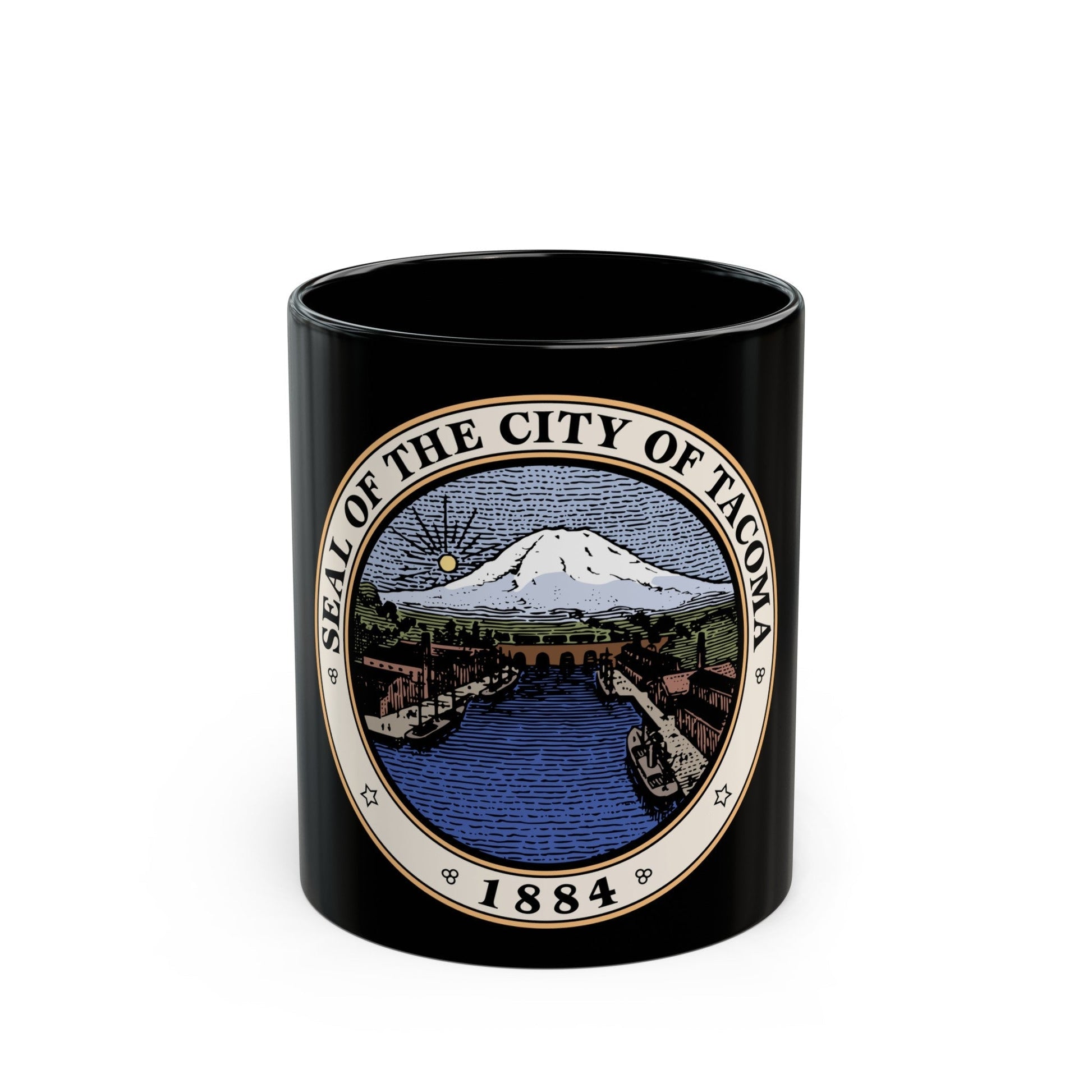 Seal of Tacoma WA - Black Coffee Mug-11oz-The Sticker Space