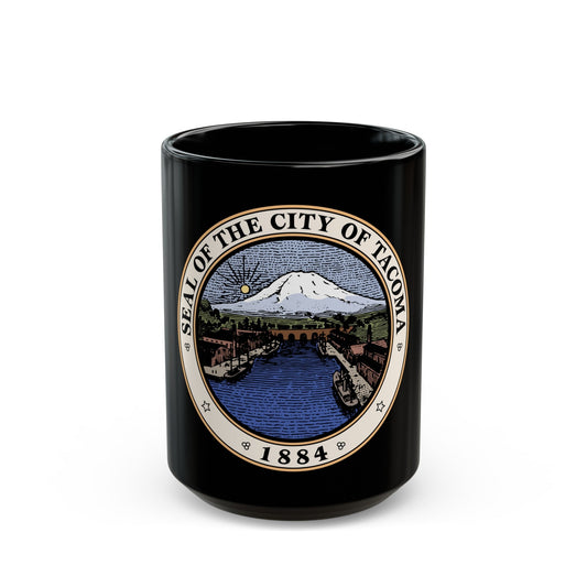 Seal of Tacoma WA - Black Coffee Mug-15oz-The Sticker Space