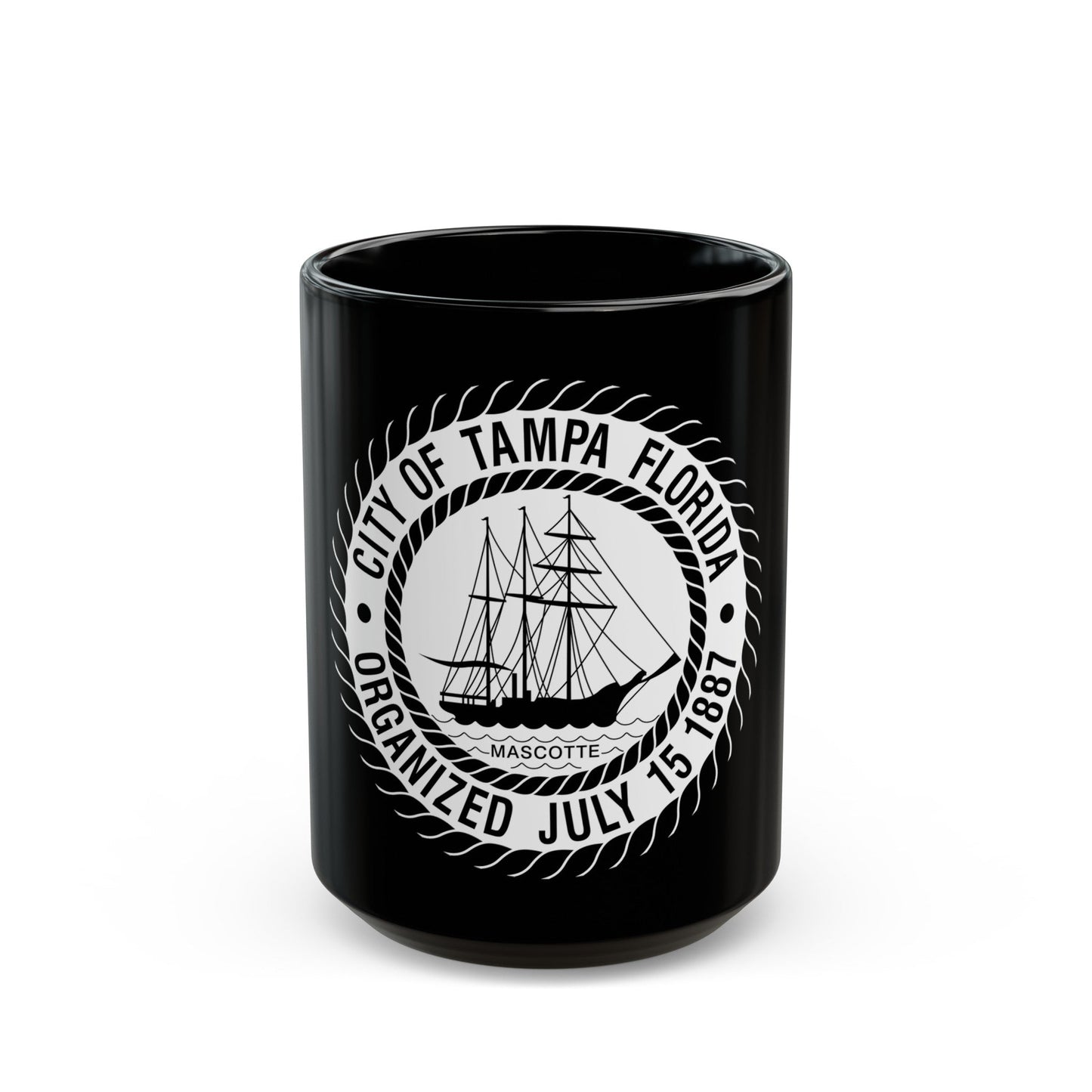 Seal of Tampa Florida - Black Coffee Mug-15oz-The Sticker Space