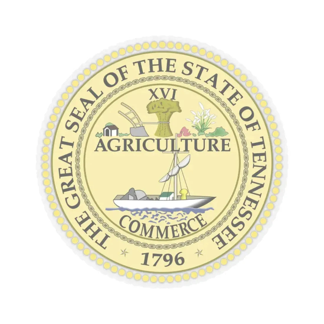 Seal of Tennessee (United States) STICKER Vinyl Kiss-Cut Decal 2 Inch Transparent - The Sticker Space