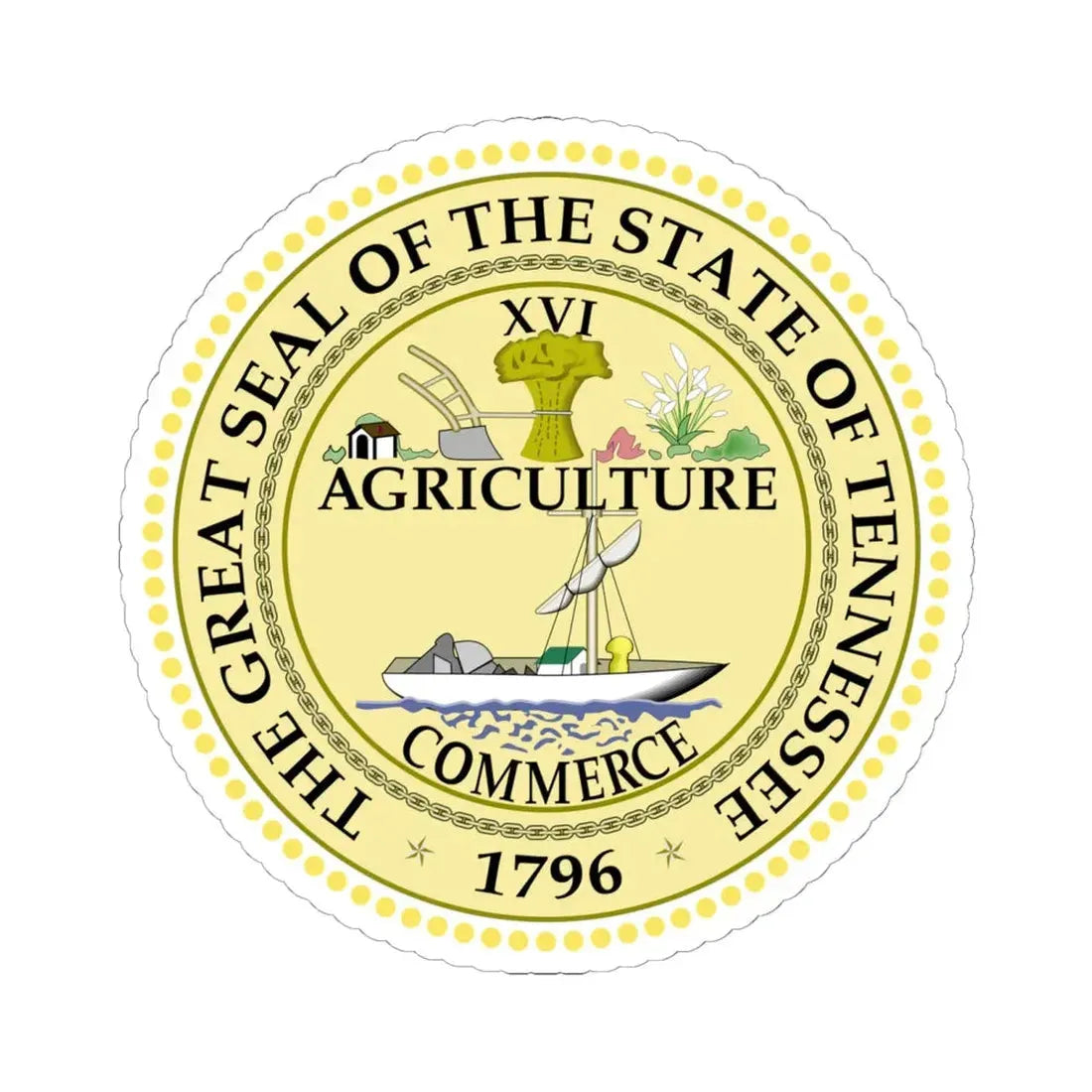 Seal of Tennessee (United States) STICKER Vinyl Kiss-Cut Decal 6 Inch White - The Sticker Space