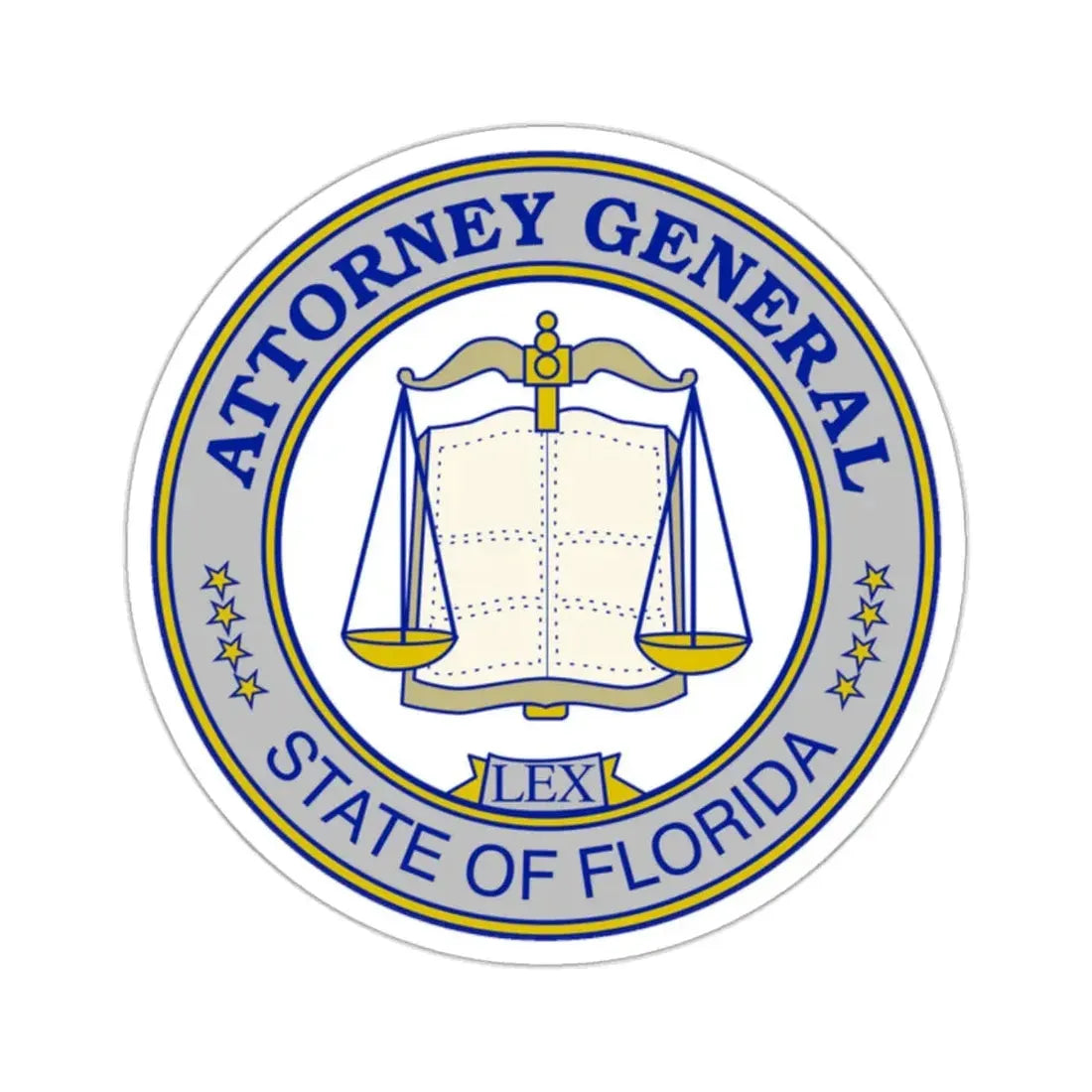 Seal of the Attorney General of Florida - STICKER Vinyl Kiss-Cut Decal 2 Inch White - The Sticker Space