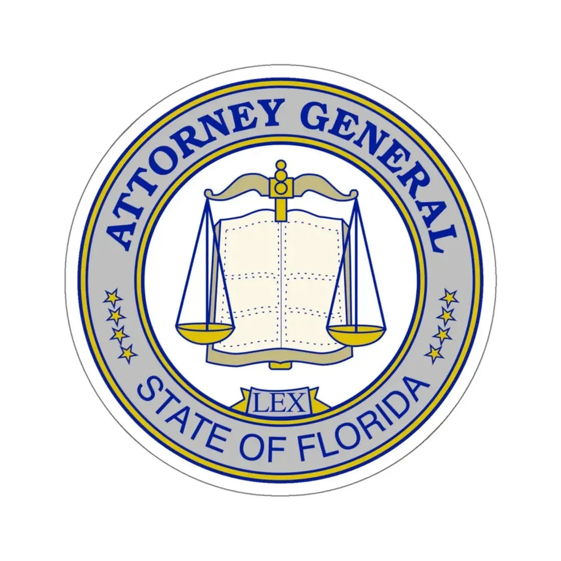 Seal of the Attorney General of Florida - STICKER Vinyl Kiss-Cut Decal 6 Inch White - The Sticker Space