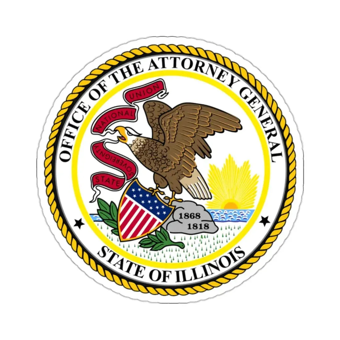 Seal of the Attorney General of Illinois - STICKER Vinyl Kiss-Cut Decal 2 Inch White - The Sticker Space