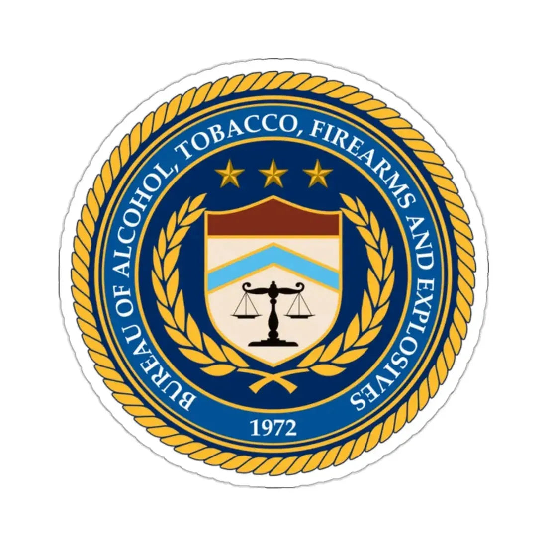 Seal of the Bureau of Alcohol Tobacco Firearms and Explosives - STICKER Vinyl Kiss-Cut Decal 2 Inch White - The Sticker Space