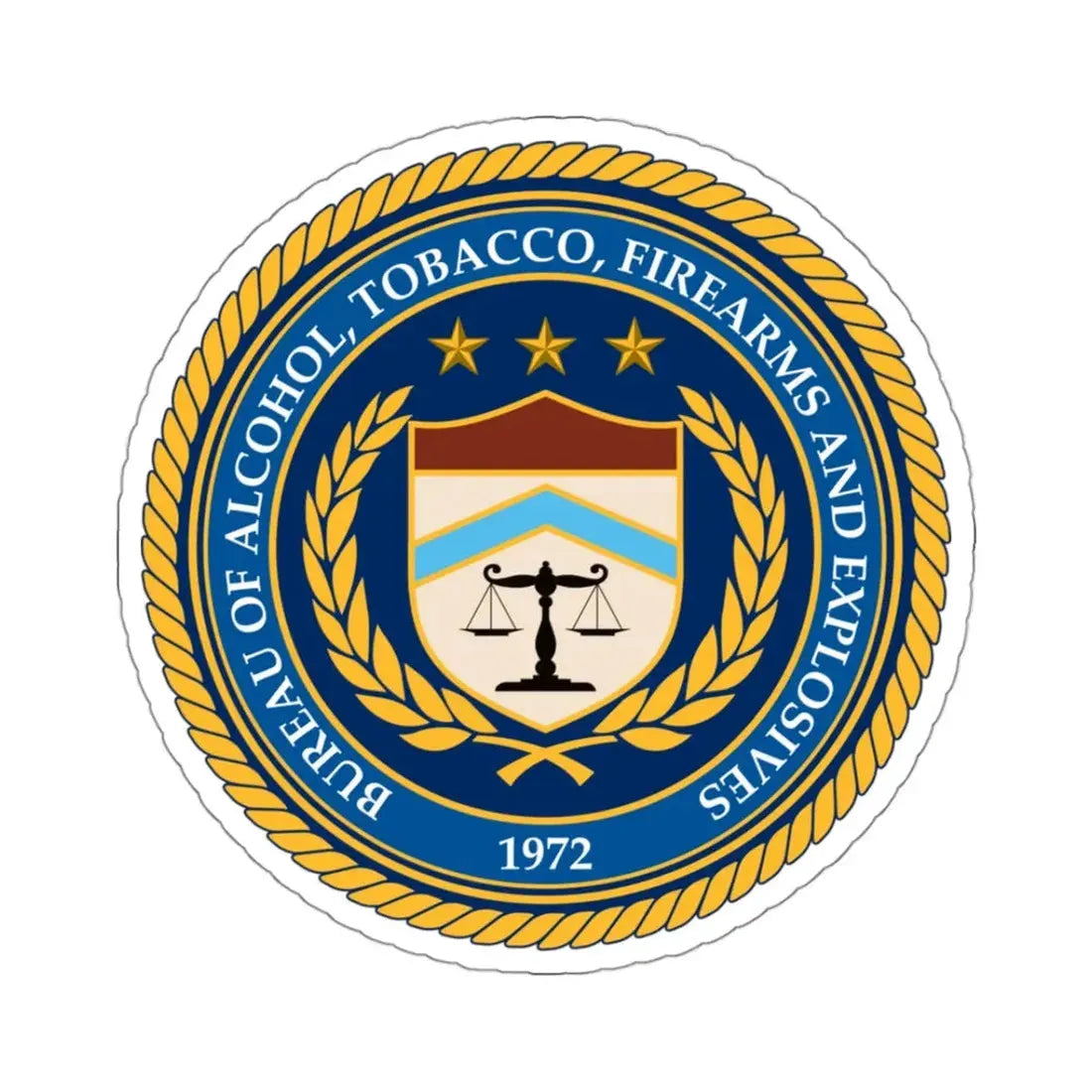 Seal of the Bureau of Alcohol Tobacco Firearms and Explosives - STICKER Vinyl Kiss-Cut Decal 3 Inch White - The Sticker Space