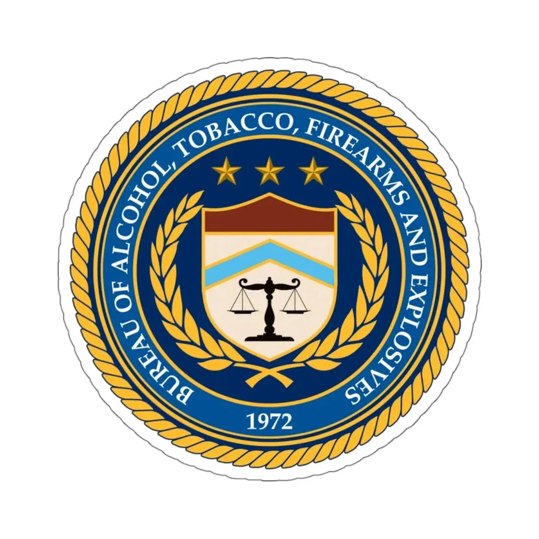 Seal of the Bureau of Alcohol Tobacco Firearms and Explosives - STICKER Vinyl Kiss-Cut Decal 4 Inch White - The Sticker Space