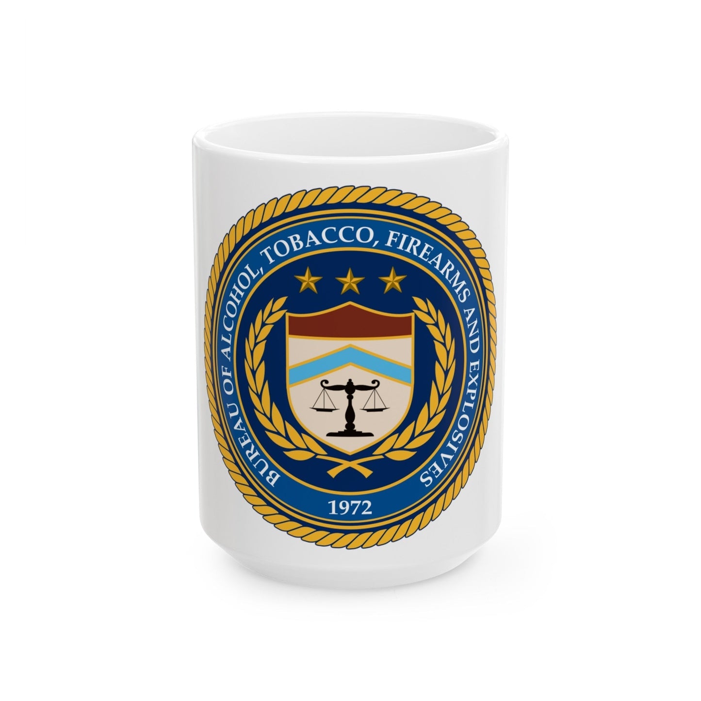 Seal of the Bureau of Alcohol Tobacco Firearms and Explosives - White Coffee Mug-15oz-The Sticker Space