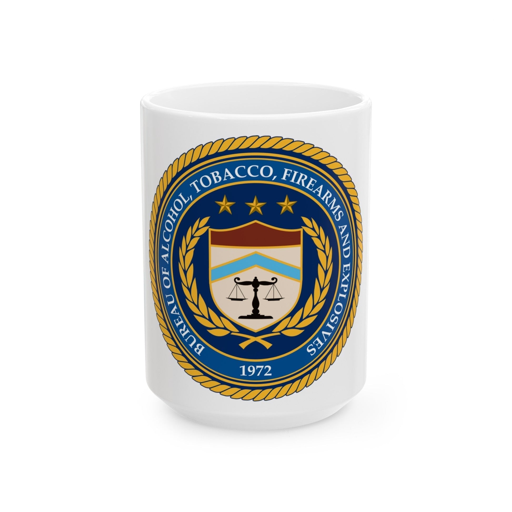 Seal of the Bureau of Alcohol Tobacco Firearms and Explosives - White Coffee Mug-15oz-The Sticker Space