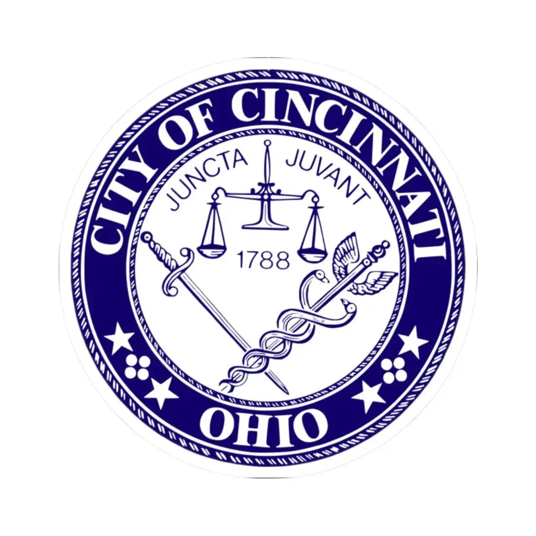 Seal of the City of Cincinnati - STICKER Vinyl Kiss-Cut Decal 2 Inch White - The Sticker Space