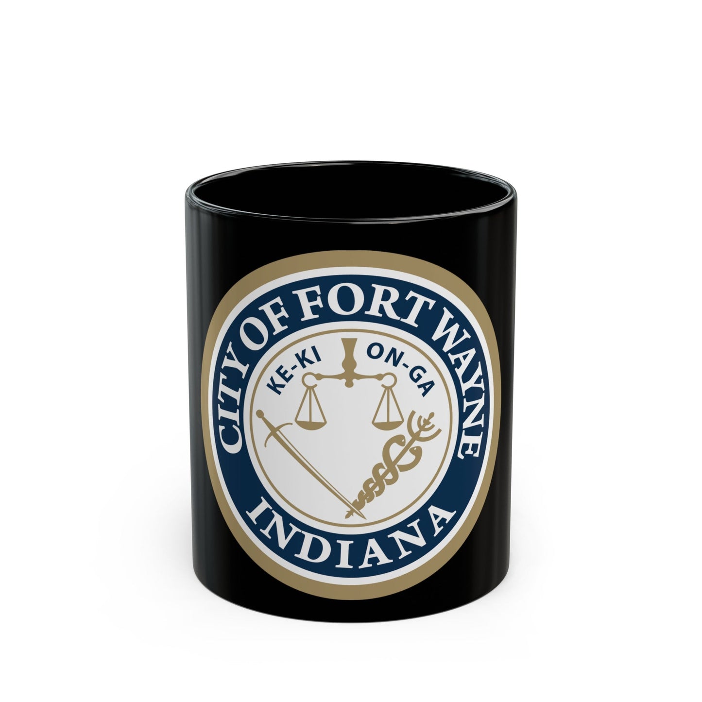 Seal of the City of Fort Wayne Indiana - Black Coffee Mug-11oz-The Sticker Space