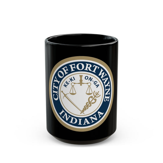 Seal of the City of Fort Wayne Indiana - Black Coffee Mug-15oz-The Sticker Space