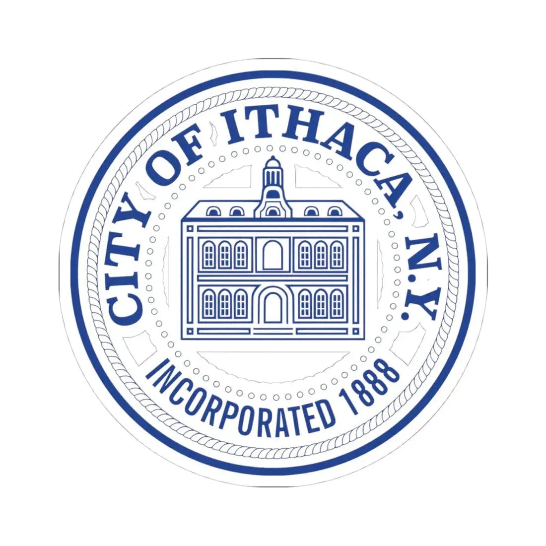 Seal of the City of Ithaca (United States) STICKER Vinyl Kiss-Cut Decal 4 Inch White - The Sticker Space