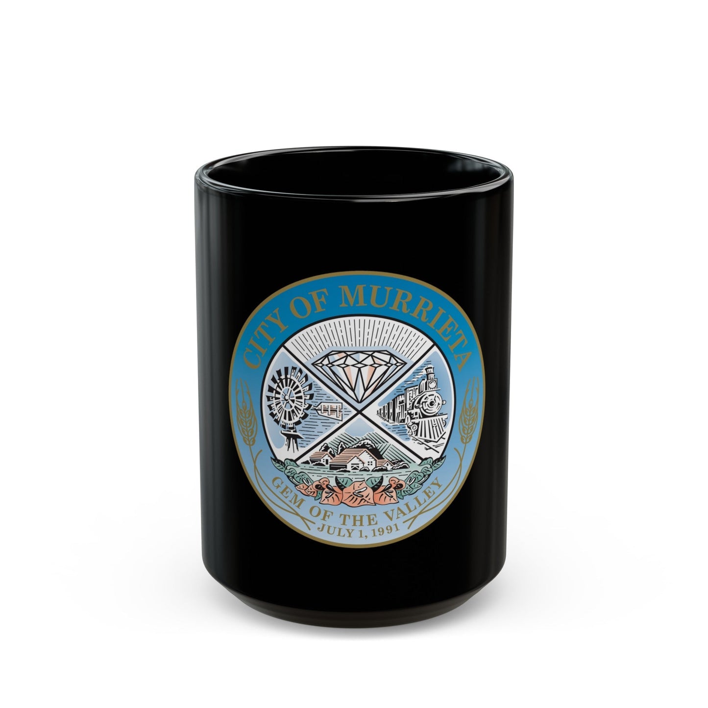 Seal of the City of Murrieta - Black Coffee Mug-15oz-The Sticker Space