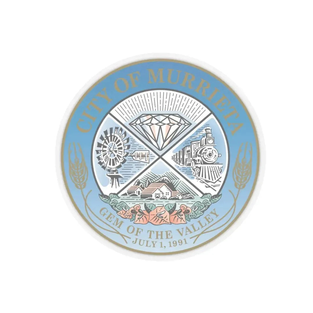Seal of the City of Murrieta - STICKER Vinyl Kiss-Cut Decal 4 Inch Transparent - The Sticker Space