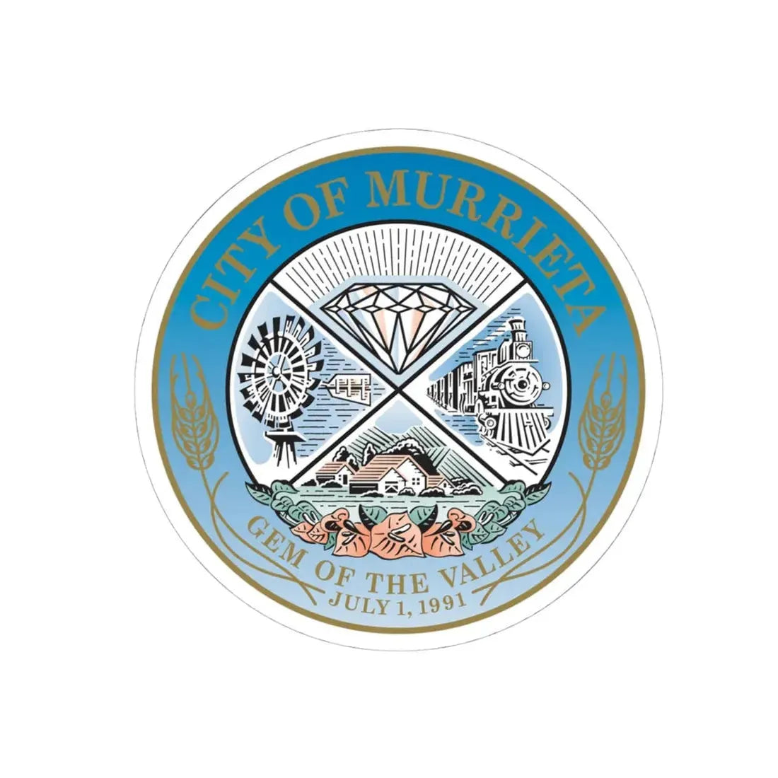 Seal of the City of Murrieta - STICKER Vinyl Kiss-Cut Decal 4 Inch White - The Sticker Space