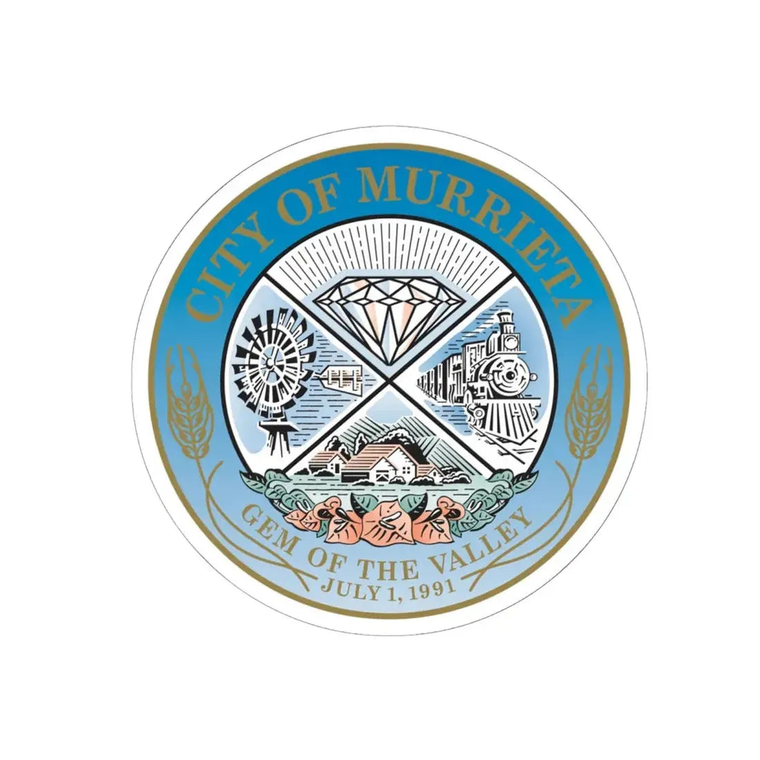 Seal of the City of Murrieta - STICKER Vinyl Kiss-Cut Decal 6 Inch White - The Sticker Space