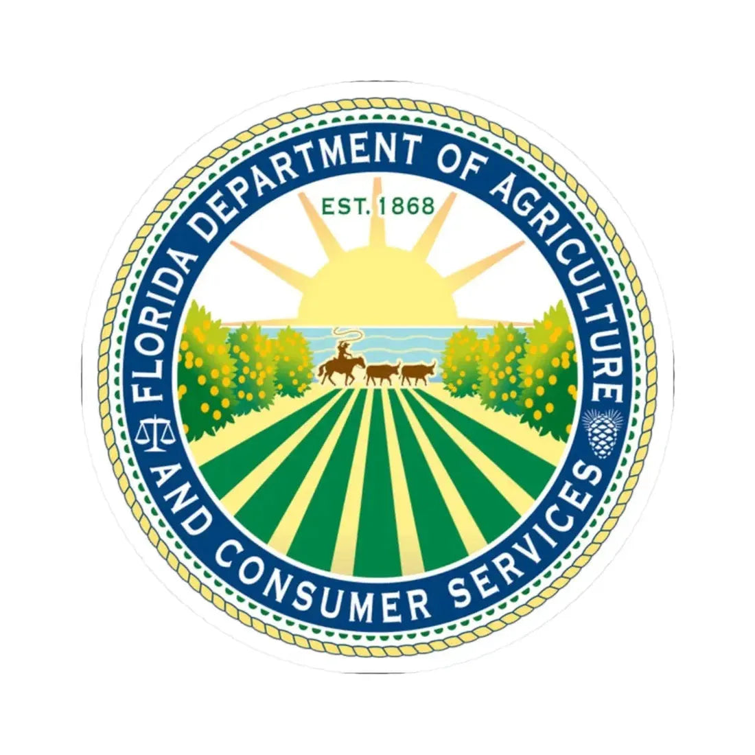 Seal of the Florida Department of Agriculture - STICKER Vinyl Kiss-Cut Decal 2 Inch White - The Sticker Space