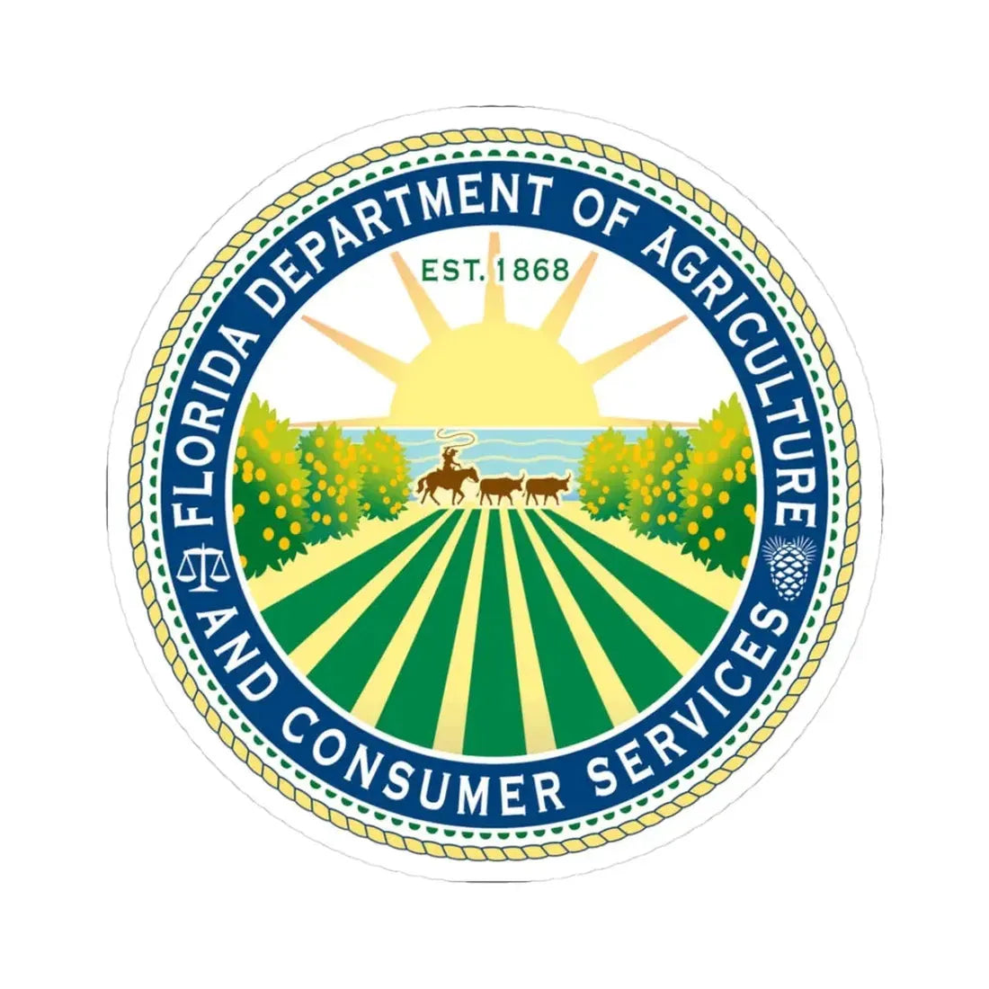 Seal of the Florida Department of Agriculture - STICKER Vinyl Kiss-Cut Decal 3 Inch White - The Sticker Space