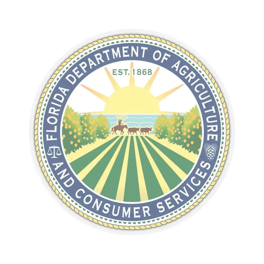 Seal of the Florida Department of Agriculture - STICKER Vinyl Kiss-Cut Decal 4 Inch Transparent - The Sticker Space