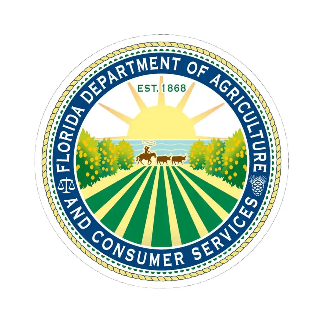 Seal of the Florida Department of Agriculture - STICKER Vinyl Kiss-Cut Decal 4 Inch White - The Sticker Space