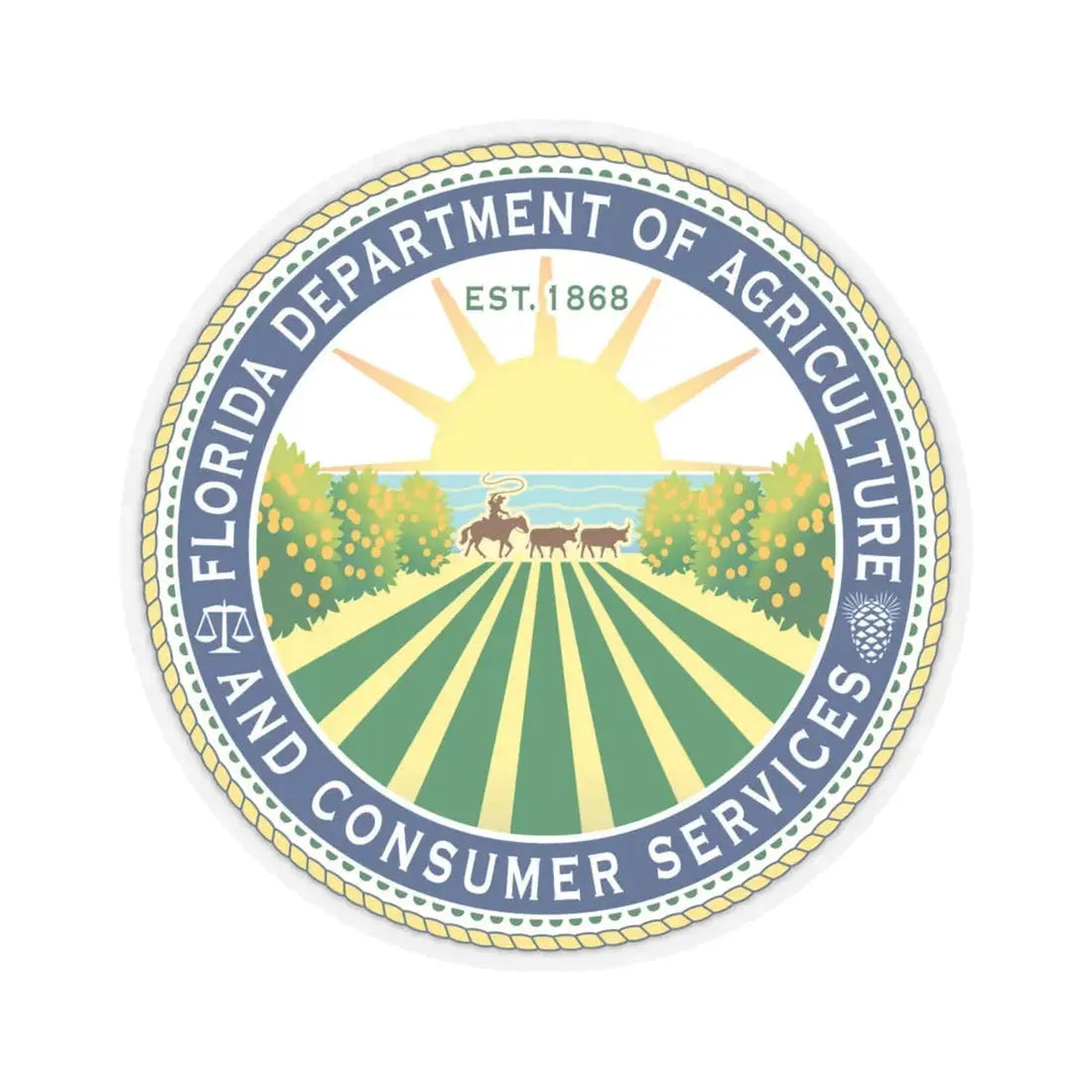 Seal of the Florida Department of Agriculture - STICKER Vinyl Kiss-Cut Decal 6 Inch Transparent - The Sticker Space