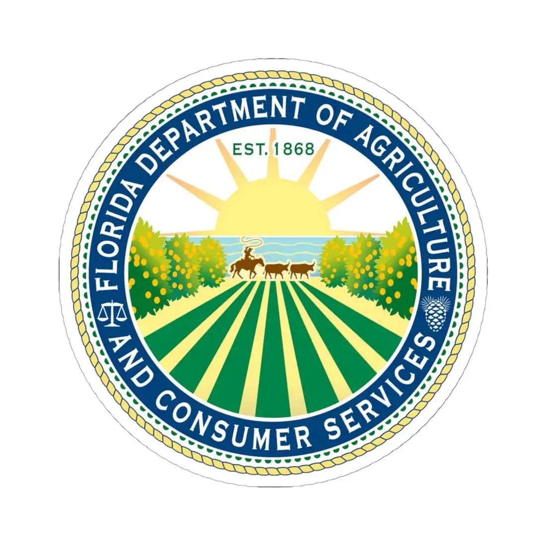 Seal of the Florida Department of Agriculture - STICKER Vinyl Kiss-Cut Decal 6 Inch White - The Sticker Space