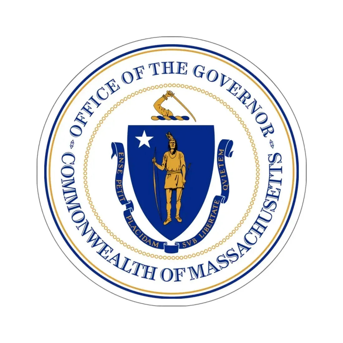 Seal of the Governor of Massachusetts - STICKER Vinyl Kiss-Cut Decal 6 Inch White - The Sticker Space