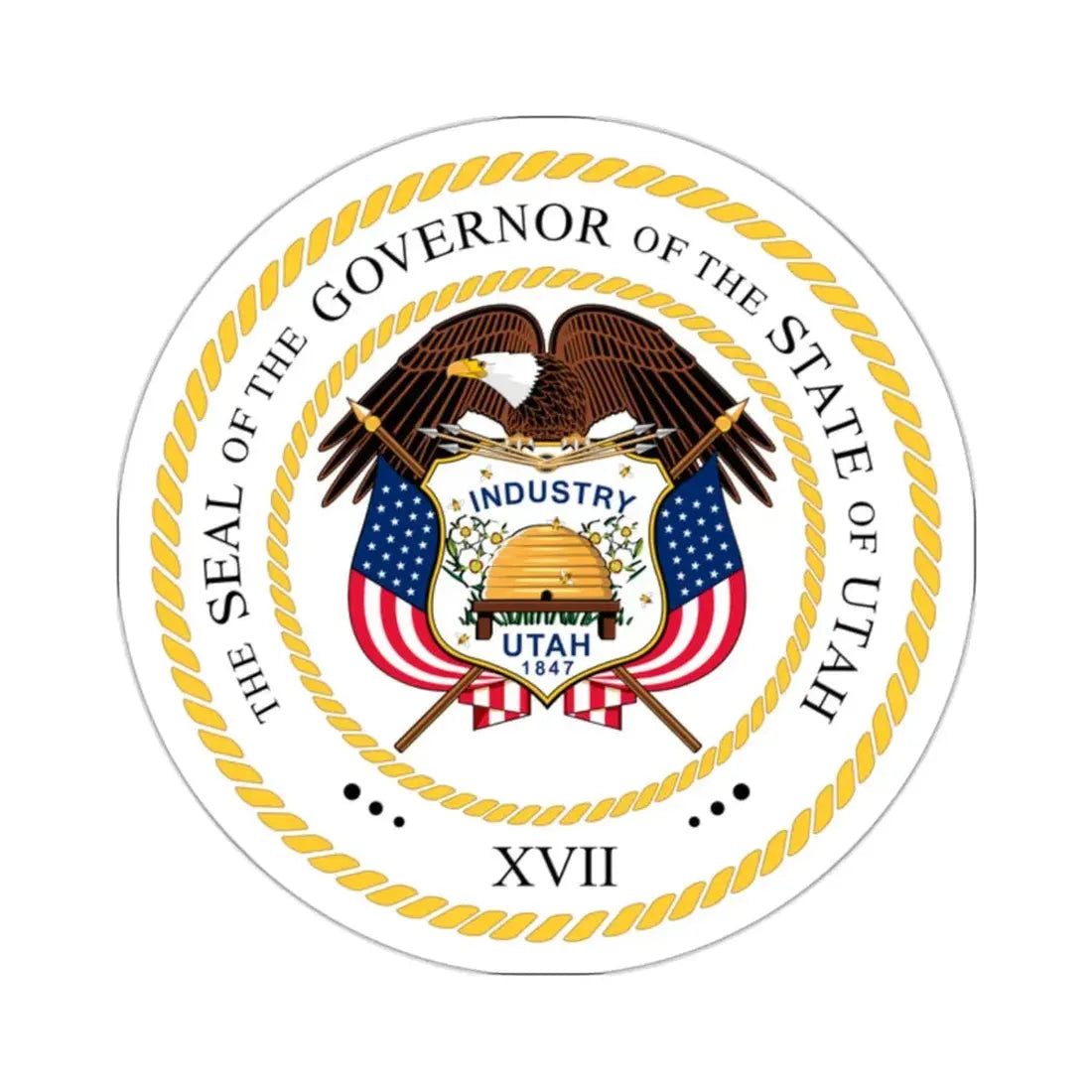 Seal of the Governor of Utah v2 - STICKER Vinyl Kiss-Cut Decal 2 Inch White - The Sticker Space