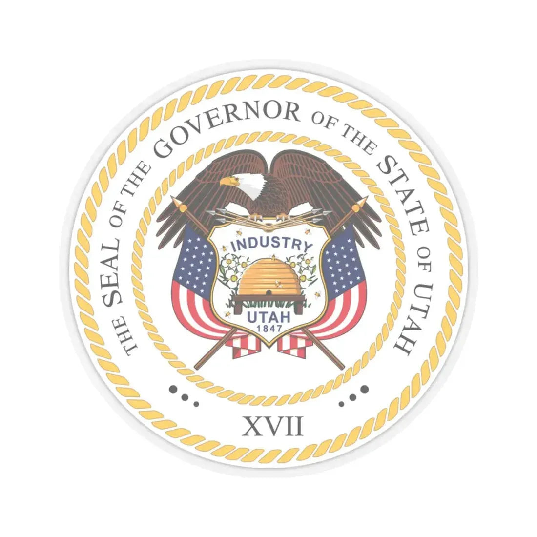 Seal of the Governor of Utah v2 - STICKER Vinyl Kiss-Cut Decal 3 Inch Transparent - The Sticker Space