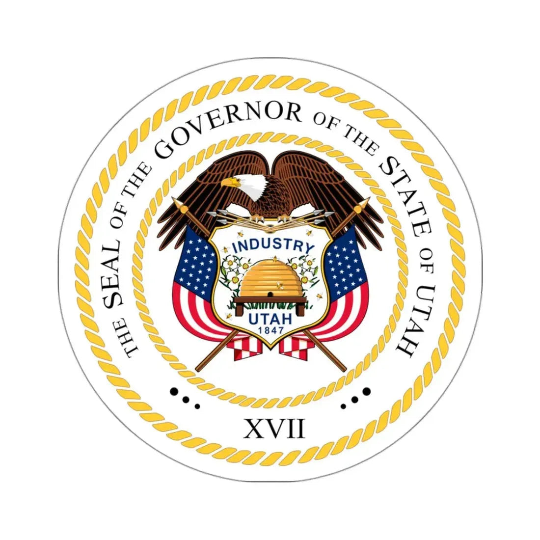 Seal of the Governor of Utah v2 - STICKER Vinyl Kiss-Cut Decal 3 Inch White - The Sticker Space