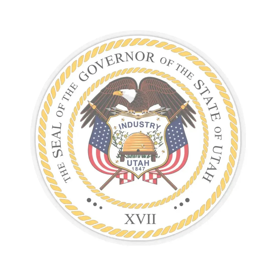 Seal of the Governor of Utah v2 - STICKER Vinyl Kiss-Cut Decal 4 Inch Transparent - The Sticker Space