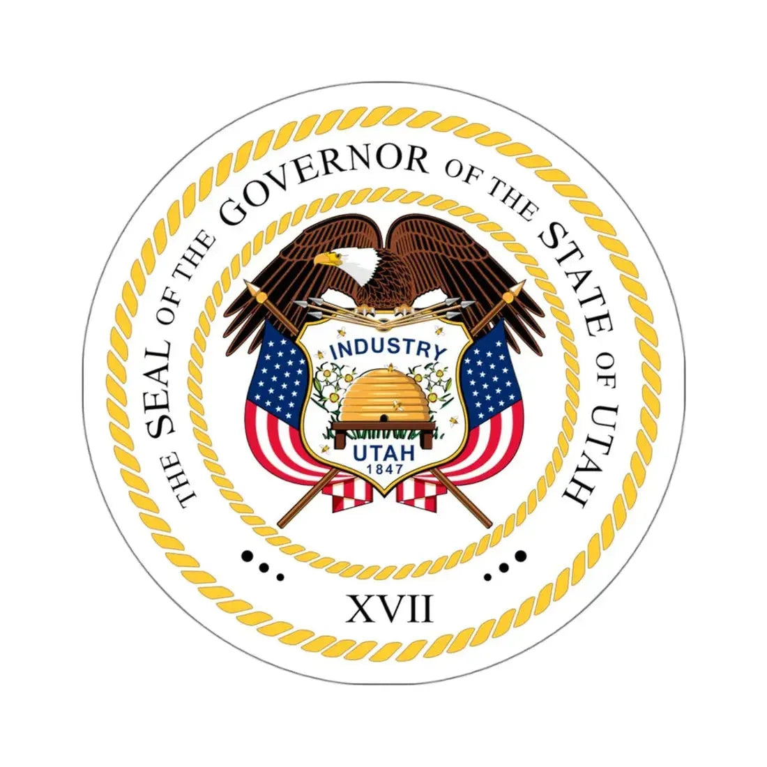Seal of the Governor of Utah v2 - STICKER Vinyl Kiss-Cut Decal 4 Inch White - The Sticker Space