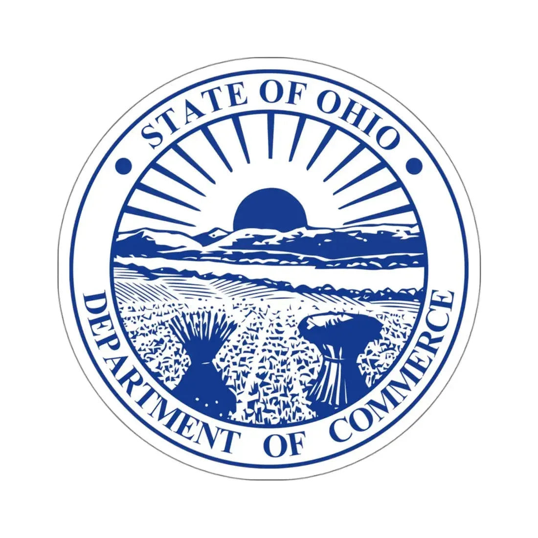 Seal of the Ohio Department of Commerce - STICKER Vinyl Kiss-Cut Decal 4 Inch White - The Sticker Space