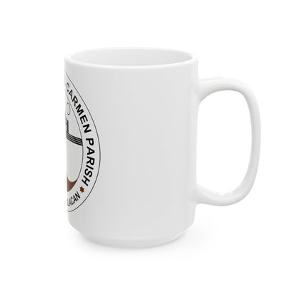 Seal of the Parish of Our Lady of Mount Carmel - White Coffee Mug-The Sticker Space