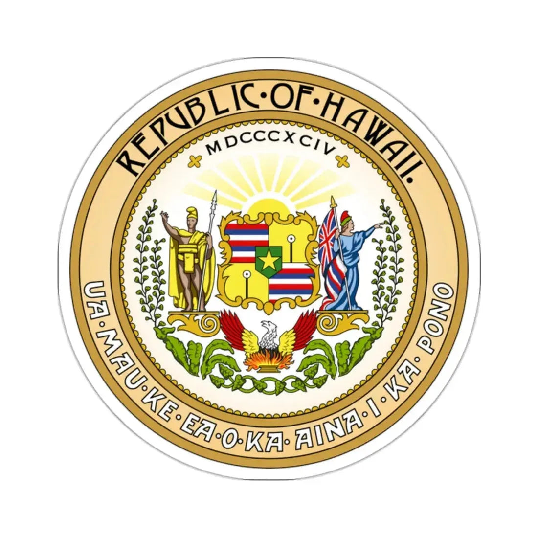 Seal of the Republic of Hawaii - STICKER Vinyl Kiss-Cut Decal 2 Inch White - The Sticker Space