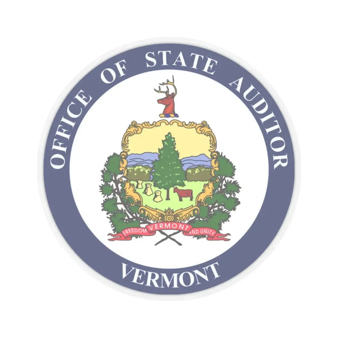 Seal of the State Auditor of Vermont - STICKER Vinyl Kiss-Cut Decal 2 Inch Transparent - The Sticker Space